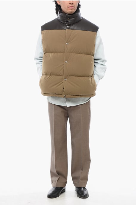 Cotton Sleeveless Down Jacket with Lambskin Detail in Brown - Image 4