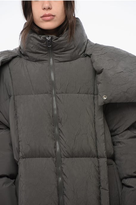 MM6 Quilted Maxi Down Jacket with Removable Hood in Gray - Image 3