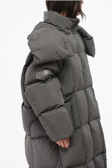 MM6 Quilted Maxi Down Jacket with Removable Hood in Gray - Image 4