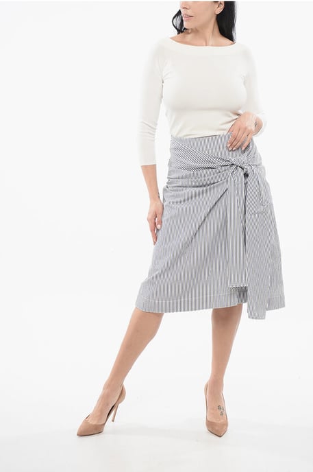 Striped Skirt with Knot Detail in Blue - Image 4