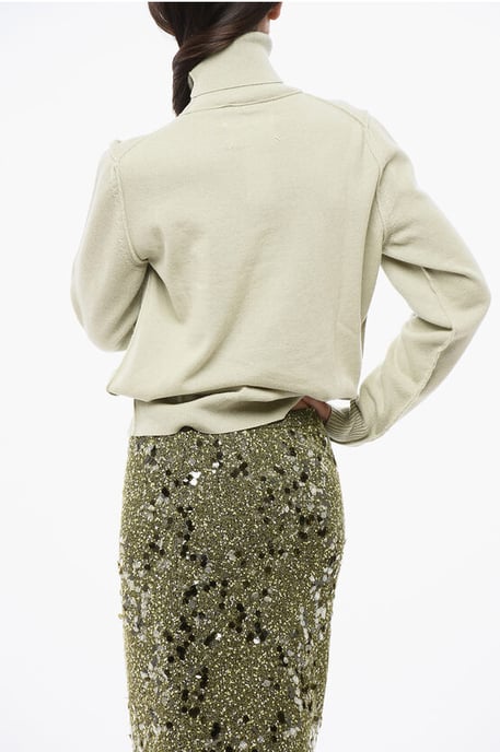 MM4 MM14 Solid Color Cashmere Turtleneck Sweater in Green - Image 2