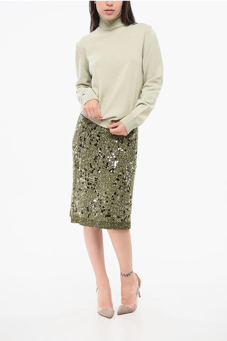 MM4 MM14 Solid Color Cashmere Turtleneck Sweater in Green - Image 4