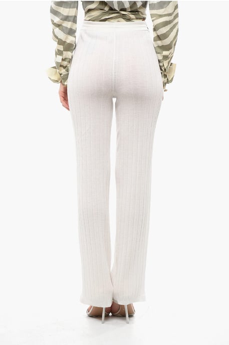 High-Waisted Ribbed Virgin Wool Pants in White - Image 2
