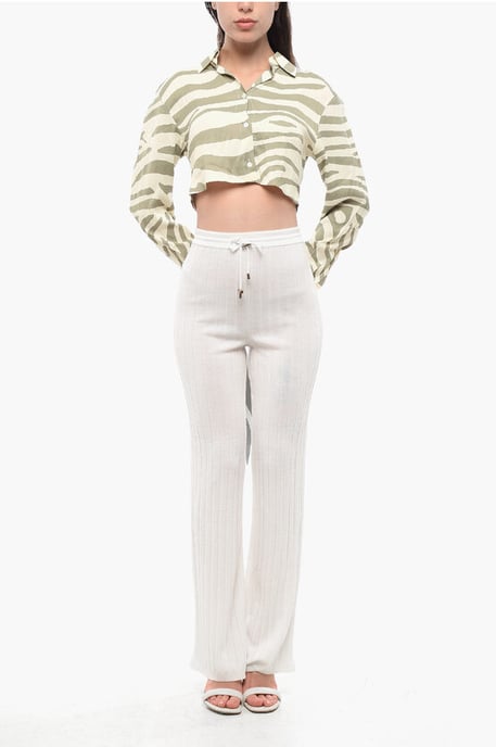 High-Waisted Ribbed Virgin Wool Pants in White - Image 4