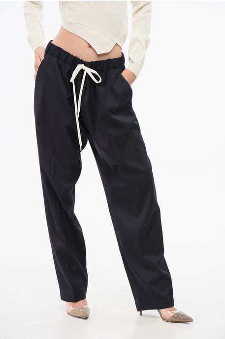 MM6 Virgin Wool Stretch Blend Pants with Drawstring Waist in Blue - Image 1