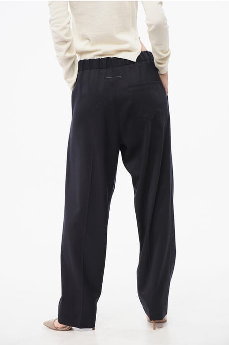 MM6 Virgin Wool Stretch Blend Pants with Drawstring Waist in Blue - Image 2