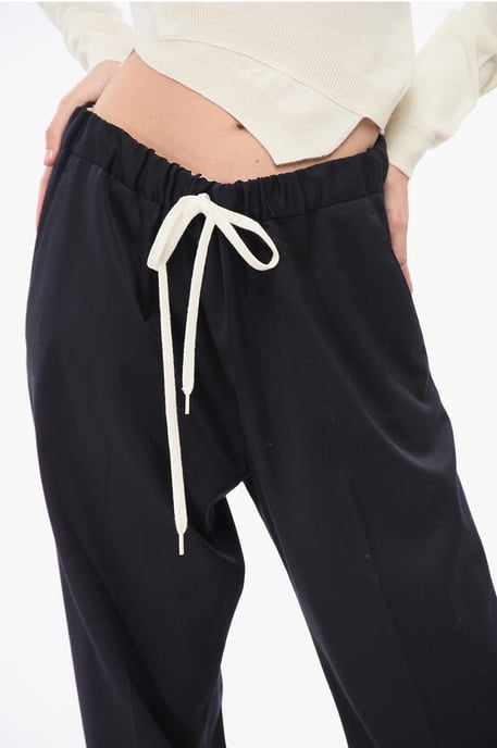 MM6 Virgin Wool Stretch Blend Pants with Drawstring Waist in Blue - Image 3
