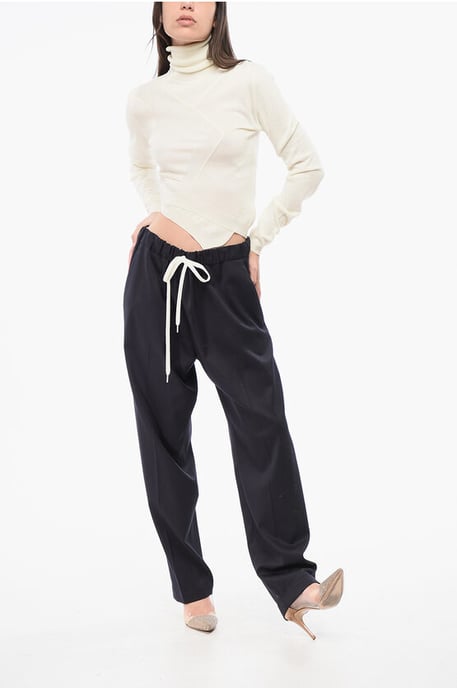 MM6 Virgin Wool Stretch Blend Pants with Drawstring Waist in Blue - Image 4