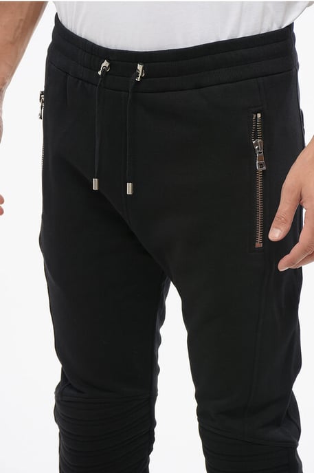 Brushed Cotton Biker Joggers with Embossed Logo in Black - Image 3