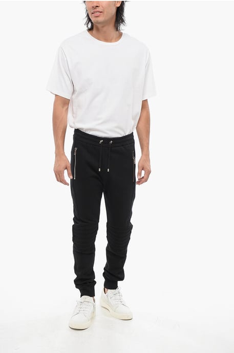Brushed Cotton Biker Joggers with Embossed Logo in Black - Image 4