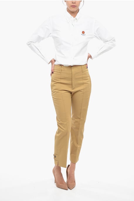 Cotton Front-pleated Tapered Fit Pants in Brown - Image 4