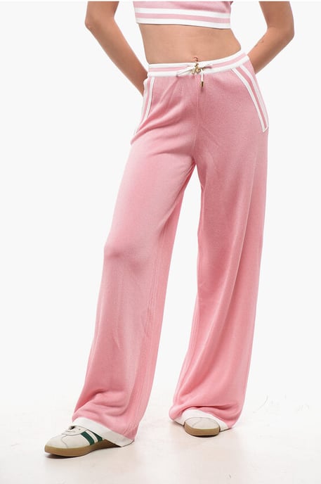 High-Waisted Casual Pants with Elastic Waistband in Pink - Image 1