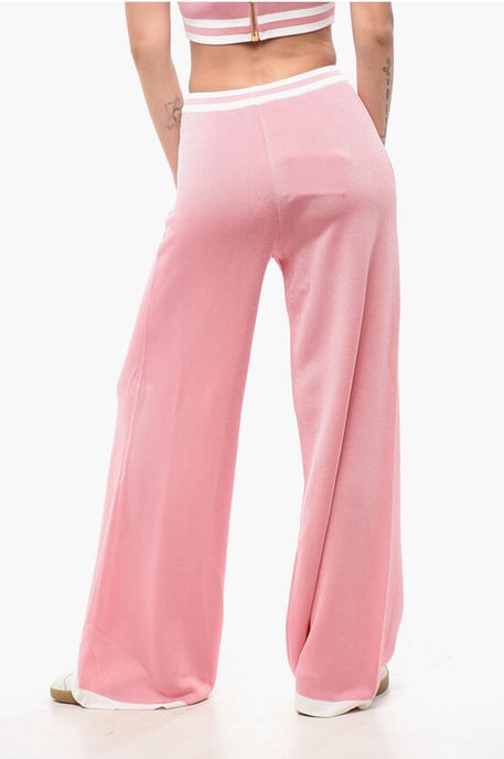 High-Waisted Casual Pants with Elastic Waistband in Pink - Image 2