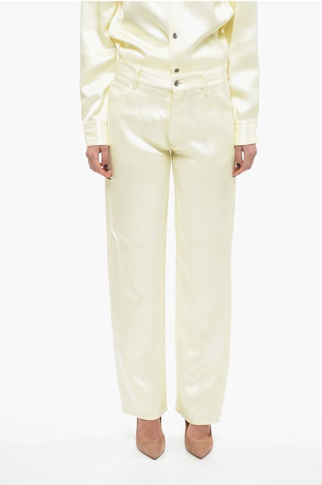 Viscose and Silk Blend Pants with Loose Fit in Yellow - Image 1
