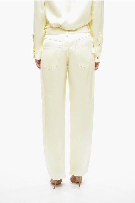 Viscose and Silk Blend Pants with Loose Fit in Yellow - Image 2