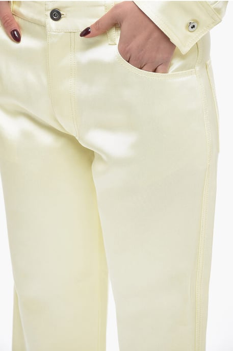Viscose and Silk Blend Pants with Loose Fit in Yellow - Image 3