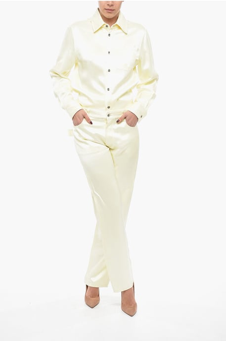 Viscose and Silk Blend Pants with Loose Fit in Yellow - Image 4