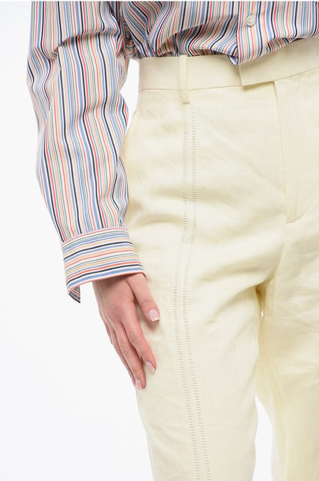 Pure Linen Pants with Embroidered Front Pince in Yellow - Image 2