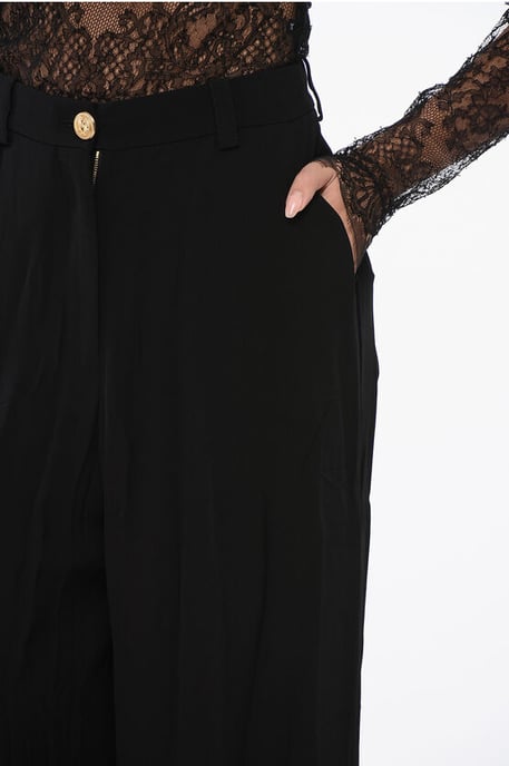 Viscose crêpe wijde broek in zwart - Image 3