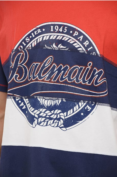 Color Block T-shirt met ronde hals en bedrukt logo in wit, blauw en rood - Image 3