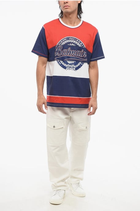 Color Block T-shirt met ronde hals en bedrukt logo in wit, blauw en rood - Image 4