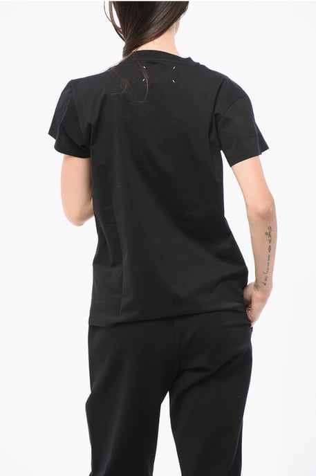 MM1 MM10 Cotton Crew-neck T-shirt with Contrasting Monogram in Black - Image 2