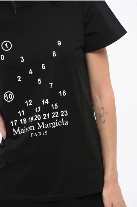 MM1 MM10 Cotton Crew-neck T-shirt with Contrasting Monogram in Black - Image 3