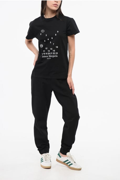 MM1 MM10 Cotton Crew-neck T-shirt with Contrasting Monogram in Black - Image 4