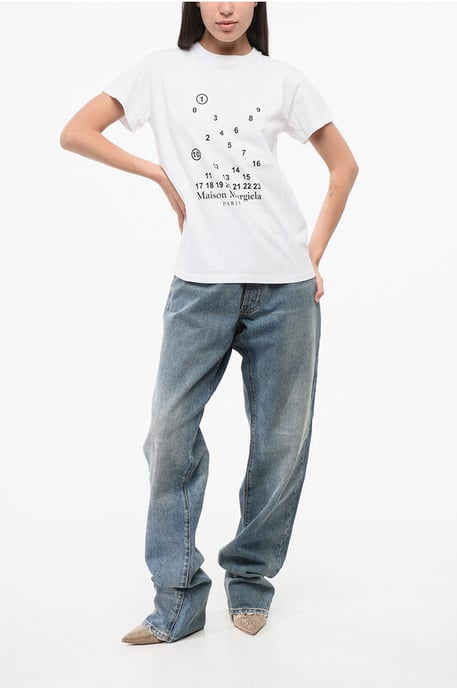 MM1 MM10 Cotton Crew-neck T-shirt with Contrasting Monogram in Black & White - Image 4