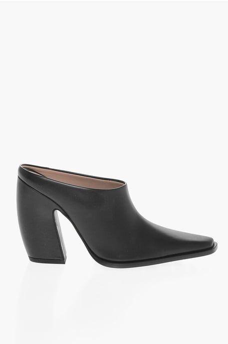 Leather TEX Mules with Covered Heel 10cm in Black - Image 3