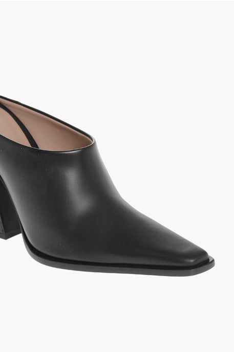 Leather TEX Mules with Covered Heel 10cm in Black - Image 4