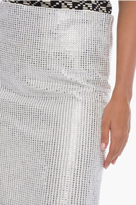 A-Line Skirt with Rhinestones All-over in White - Image 3