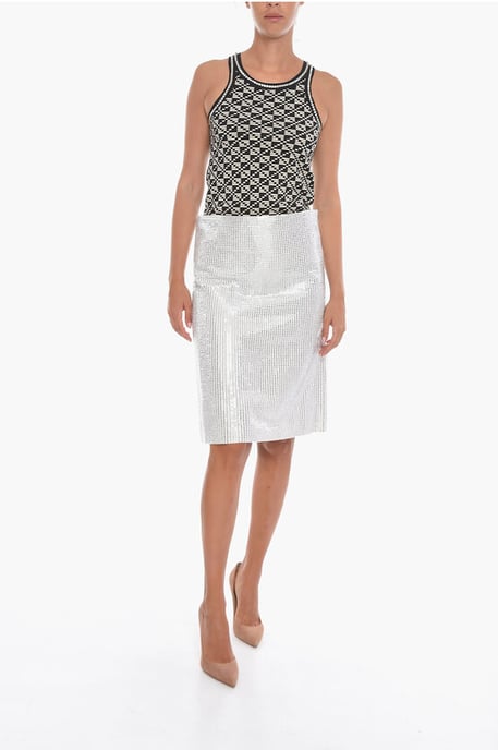 A-Line Skirt with Rhinestones All-over in White - Image 4