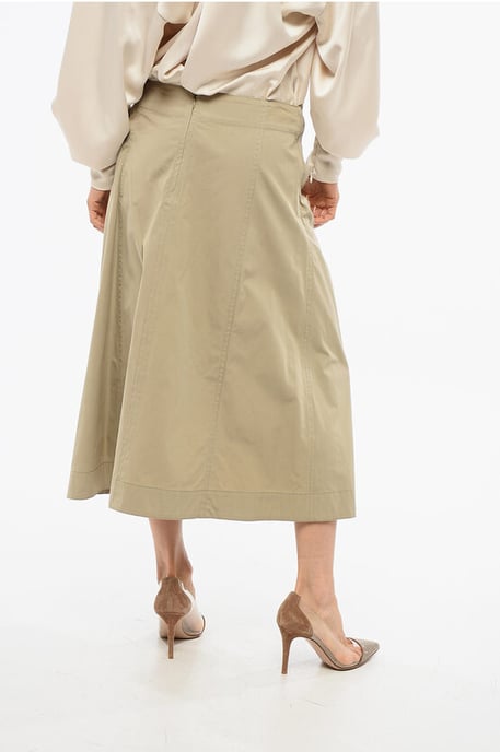 Pleated Cotton Long Skirt in Beige - Image 2