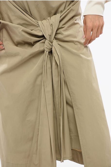 Pleated Cotton Long Skirt in Beige - Image 3