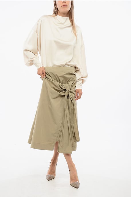 Pleated Cotton Long Skirt in Beige - Image 4