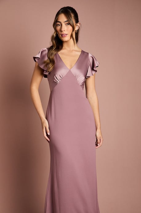 Coast Honoured V Neck Angel Short Sleeve Satin Maxi Bridesmaid Dress - Image 2