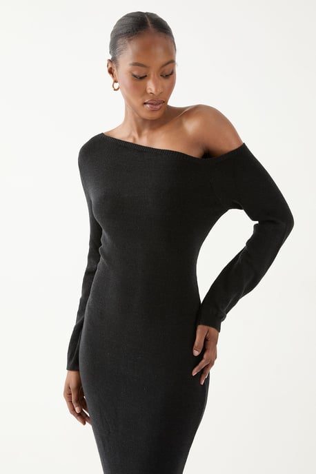 Knitted Asymmetric Neckline Midaxi Dress - Image 2