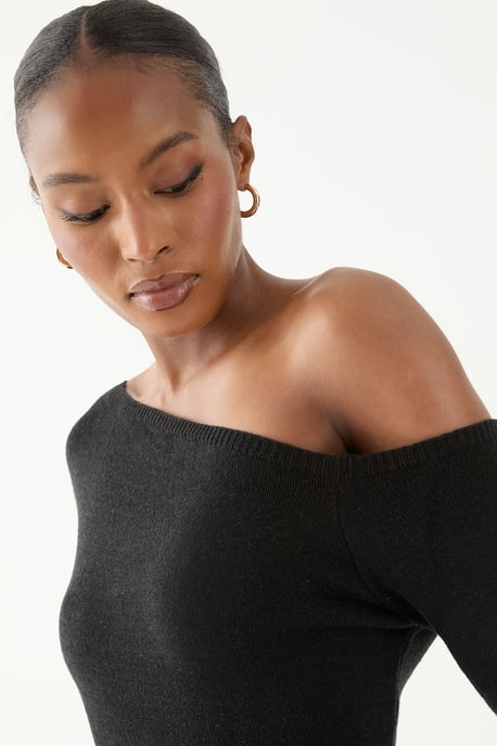Knitted Asymmetric Neckline Midaxi Dress - Image 3