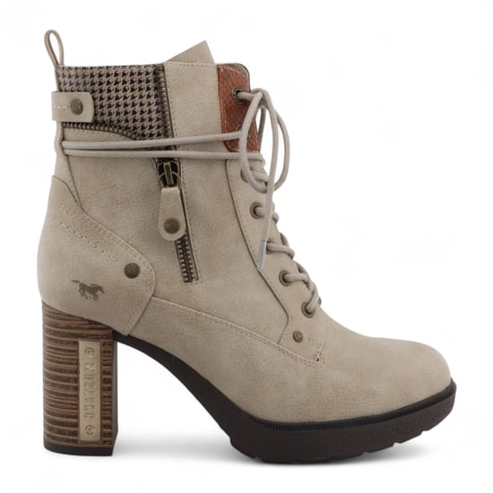 Mustang dames enkellaarsjes met hoge hak in off-white - Image 1