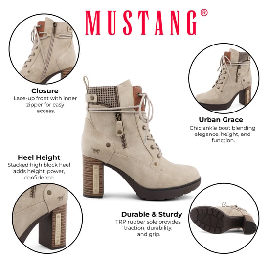 Mustang dames enkellaarsjes met hoge hak in off-white - Image 2