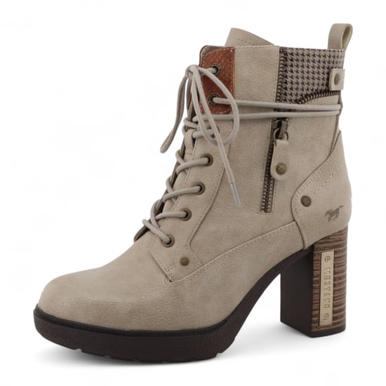 Mustang dames enkellaarsjes met hoge hak in off-white - Image 3