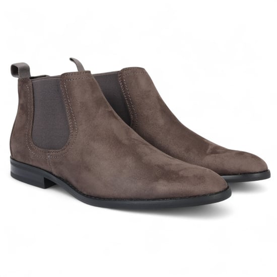 Men's Grey Suede Chelsea Boots Real Leather Lined Slip-On - Image 2