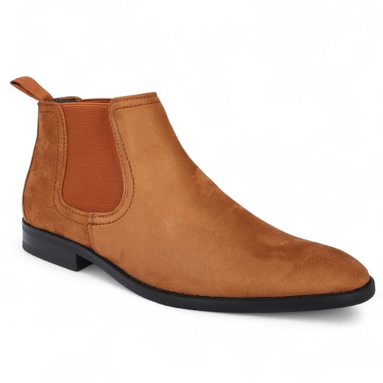Men's Tan Suede Chelsea Boots Real Leather Lined Slip-On - Image 3