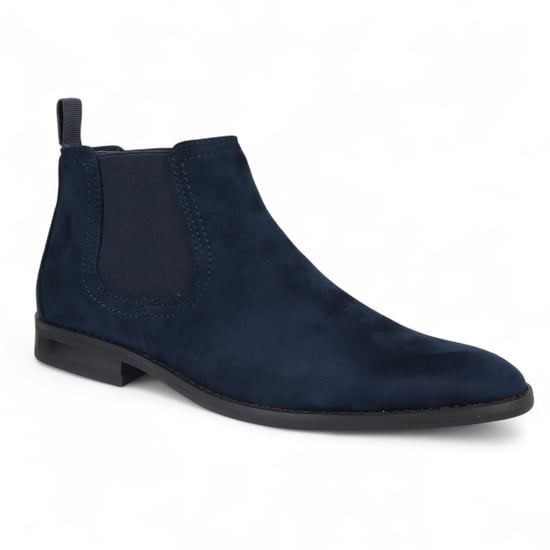 Men's Navy Suede Chelsea Boots Real Leather Lined Slip-On - Image 3