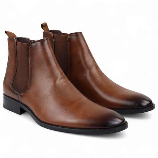 Men's Tan Chelsea Slip-On Office Ankle Boots - Image 3