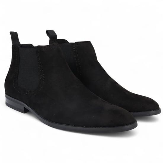 Men's Black Suede Chelsea Boots Real Leather Lined Slip-On - Image 2