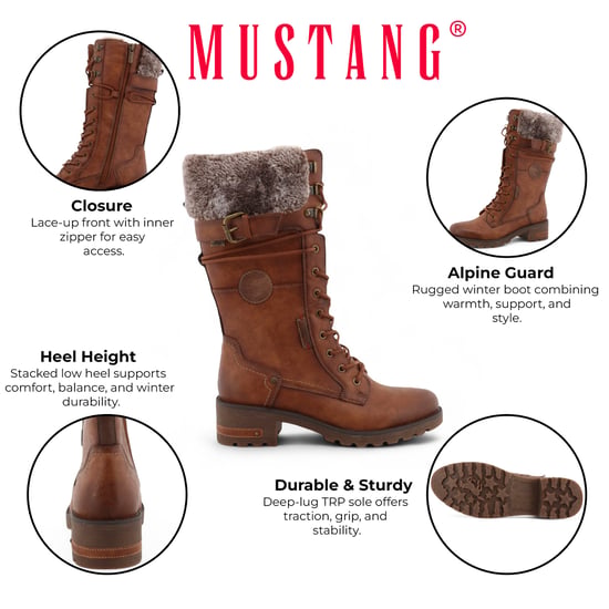 Mustang dames bruine halfhoge imitatiebont winter gevechtslaarzen - Image 2