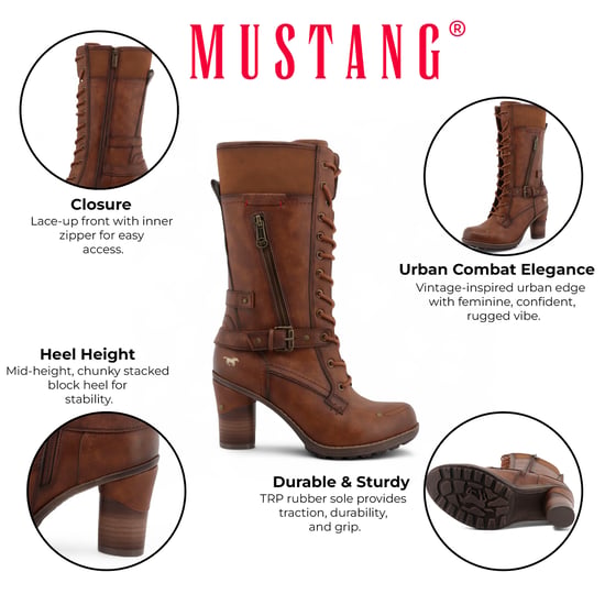 Mustang dames bruine halfhoge veterlaarzen met hak - Image 2