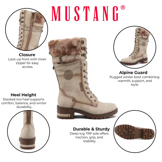 Mustang dames off white mid-calf imitatiebont winter gevechtslaarzen - Image 2